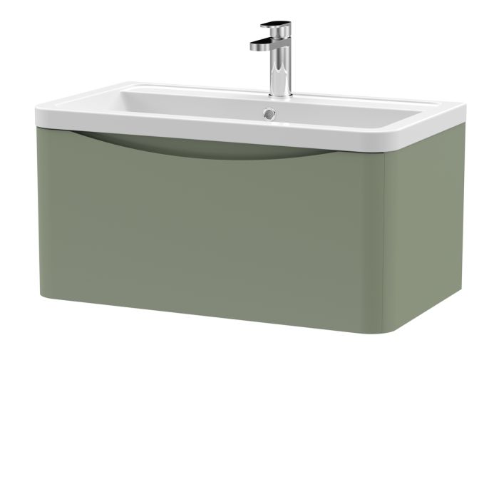 Dezine Derwent 800mm 1 Drawer Satin Green Stort Hung Vanity Unit