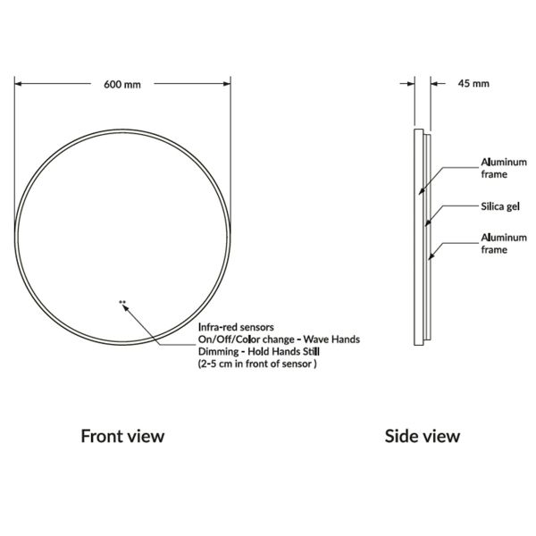 Dezine Isla Led Mirror - 600mm Wide - Bollin Brass