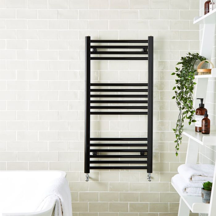 Dezine 500mm x 1000mm Straight Black Towel Rail