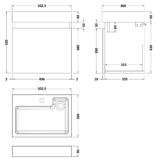 Dezine Ithon 500mm Gloss Grey Stort Hung Vanity Unit