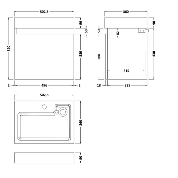 Dezine Ithon 500mm Light Gloss Grey Stort Hung Vanity Unit