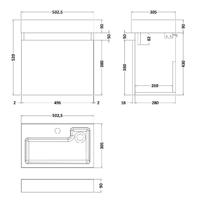 Dezine Ithon 500mm Nithline Gloss White Stort Hung Vanity Unit