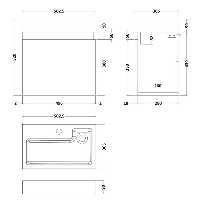 Dezine Ithon 500mm Nithline Driftwood Stort Hung Vanity Unit