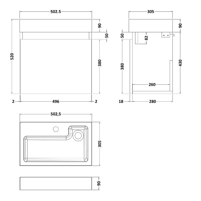 Dezine Ithon 500mm Nithline Grey Avola Stort Hung Vanity Unit