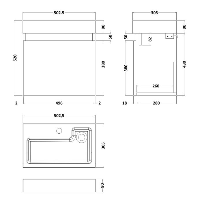 Dezine Ithon 500mm Nithline Hacienda Black Stort Hung Vanity Unit