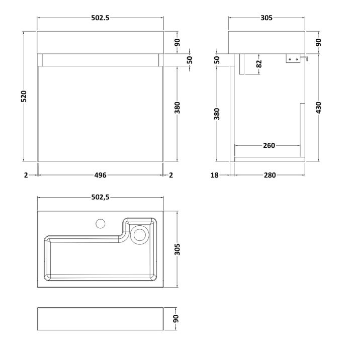 Dezine Ithon 500mm Nithline Light Gloss Grey Stort Hung Vanity Unit