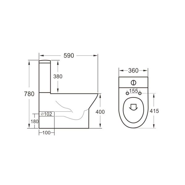 Dezine Lyd Rimless Closed Back Close Coupled Toilet with Nith Soft Close Seat