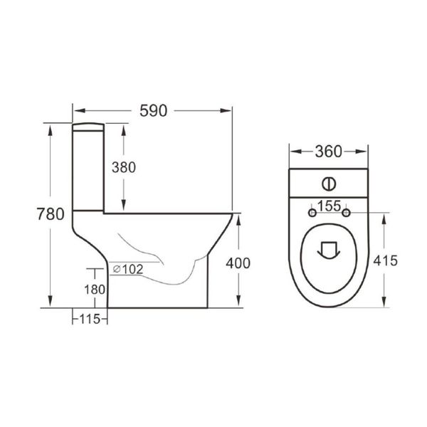 Dezine Lyd Rimless Open Back Close Coupled Toilet with Nith Soft Close Seat