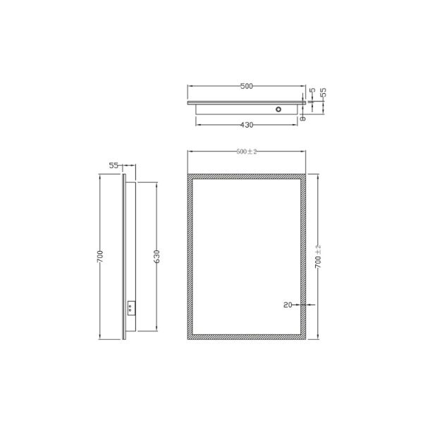 Dezine Leach Led Mirror With Demister Pad And Shaver Socket - 500mm X700mm