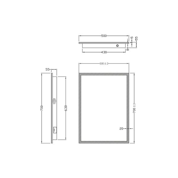 Dezine Leach Led Mirror With Demister Pad And Shaver Socket And Bluetooth - 500mm X 700mm