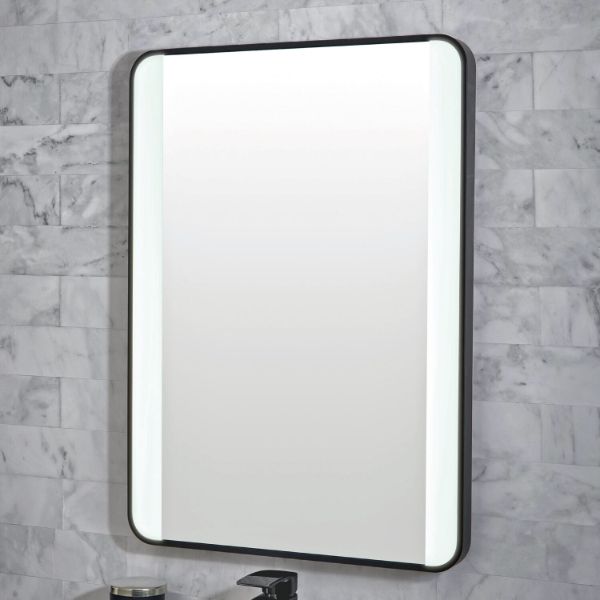 Dezine Lea Soft Square Mirror With Demister And Colour Change - 500mm X 700mm - Matt Black