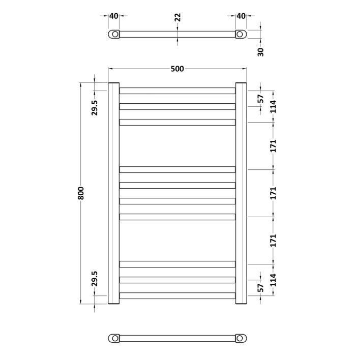 Dezine Bollin Brass 800 x 500mm Towel Rail