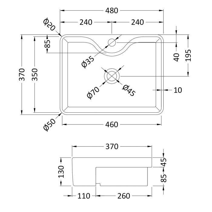 Dezine Mole 480mm Semi Recessed Basin