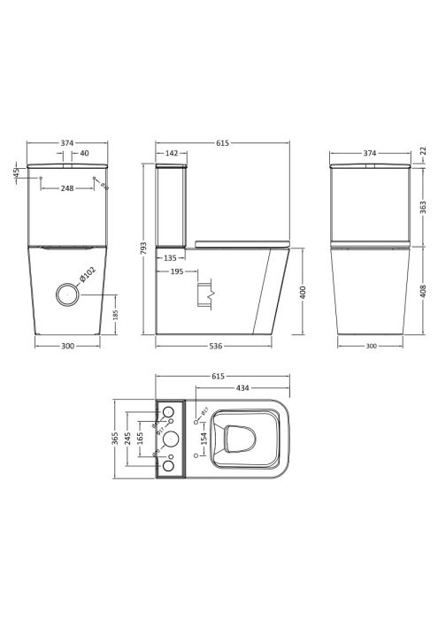 Dezine Cubo Pure Rimless Close Coupled Toilet with Soft Close Seat