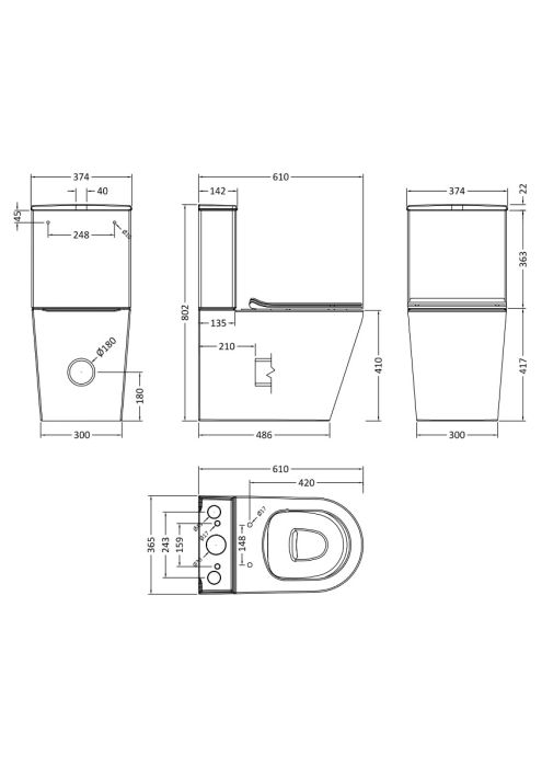 Dezine Alton Pure Rimless Close Coupled Toilet with Soft Close Seat