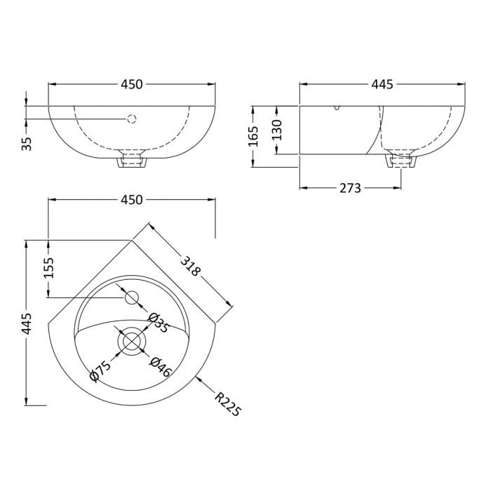 Dezine Stort Hung Corner Basin