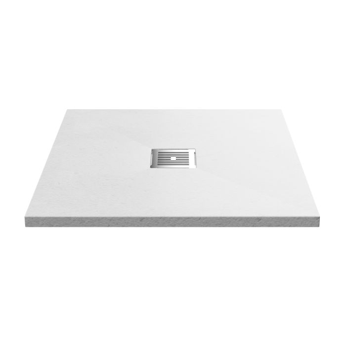 Dezine Square White Slate Shower Tray, Center Waste-800mm x 800mm