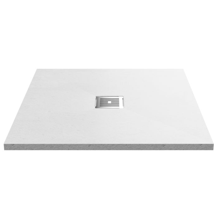 Dezine Square White Slate Shower Tray, Center Waste-900mm x 900mm