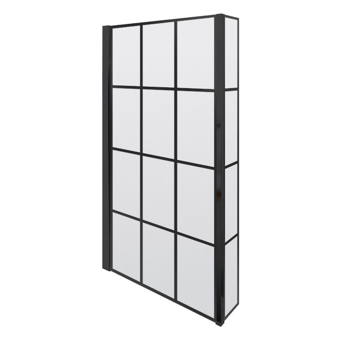 Dezine 6mm L Shaped Shower Bath Screen, Matt Black Framed