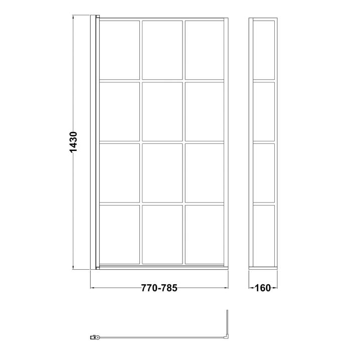 Dezine 6mm L Shaped Shower Bath Screen, Matt Black Framed