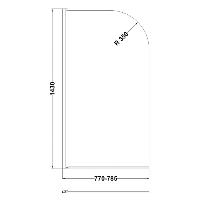 Dezine 6mm Radius Shower Bath Screen, Matt Black