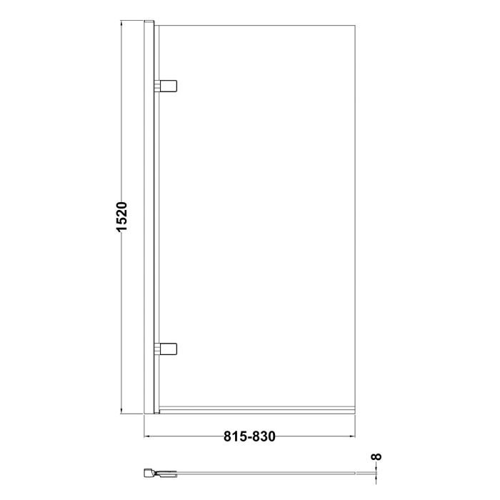 Dezine 8mm Straight Shower Bath Screen 830 x 1520 Square