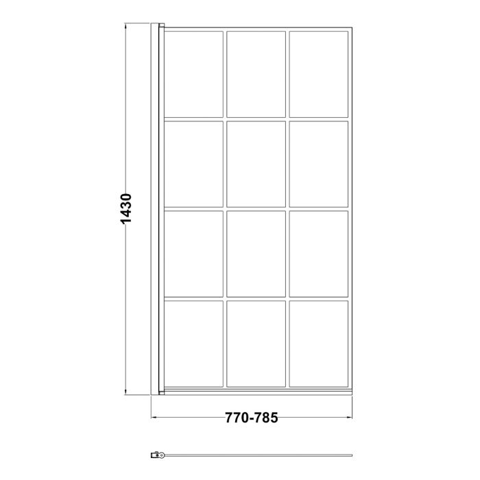 Dezine 6mm Straight Shower Bath Screen, Matt Black Framed