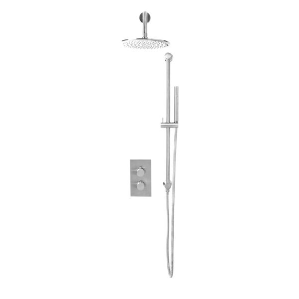 Dezine Pennar 7 Chrome Concealed Shower Kit with Overhead and Slide Rail Kit