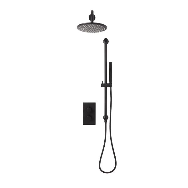 Dezine Pennar 7 Matt Black Concealed Shower Kit with Overhead and Slide Rail Kit