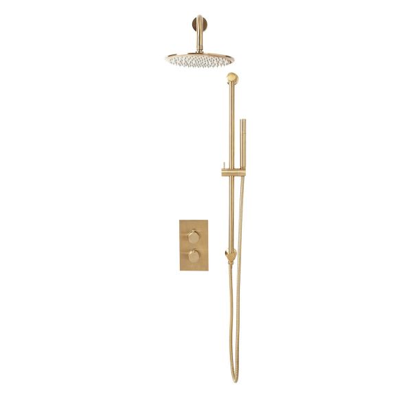 Dezine Pennar 7 Bollin Brass Concealed Shower Kit with Overhead and Slide Rail Kit