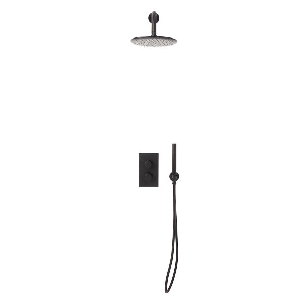 Dezine Pennar 7 Matt Black Concealed Shower Kit with Overhead, Handset and Bracket