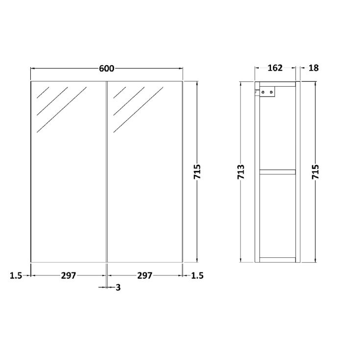 Dezine Avon 2 600mm Gloss White Mirror Unit