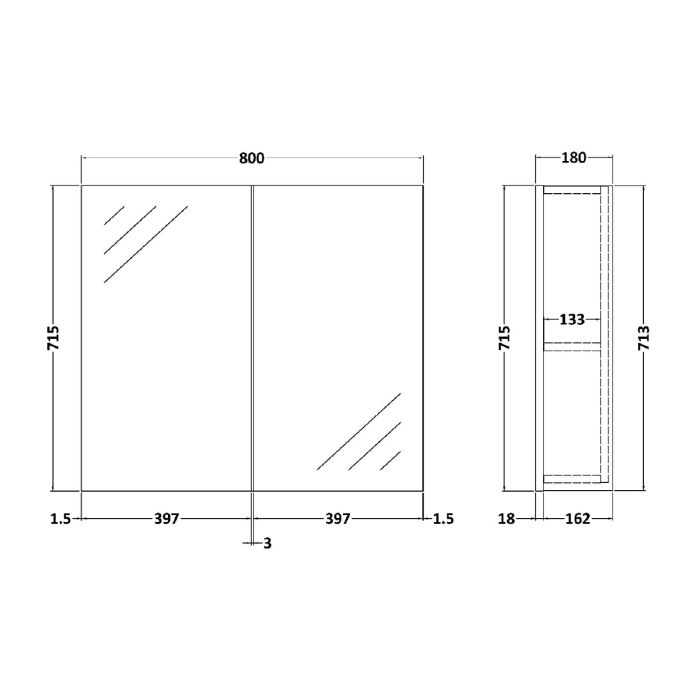 Dezine Avon 2 600mm Light Gloss Grey Mirror Unit