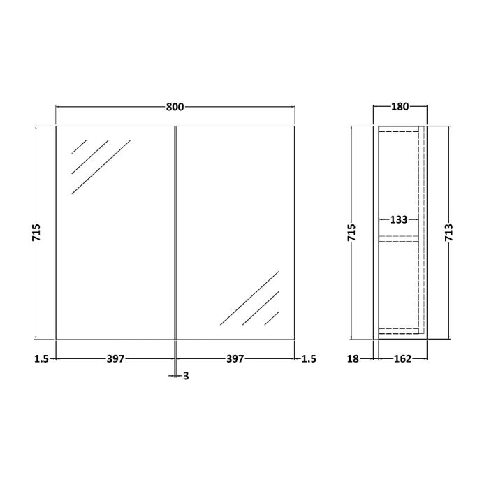 Dezine Avon 2 600mm Nu Blue Mirror Unit