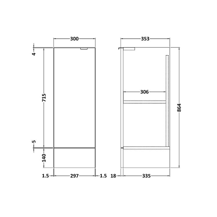 Dezine Sheaf 300mm White GLoss Full Depth Vanity Unit