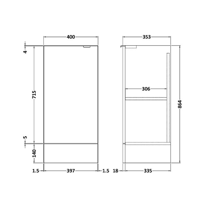 Dezine Sheaf 400mm Gloss White Vanity Unit