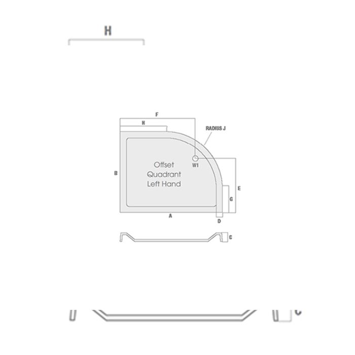 Dezine 900 x 760mm Offset Quadrant, RH Shower Tray