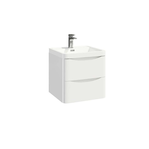 Dezine Calder 500mm Gloss White Stort Hung Vanity Unit with Countertop and Basin