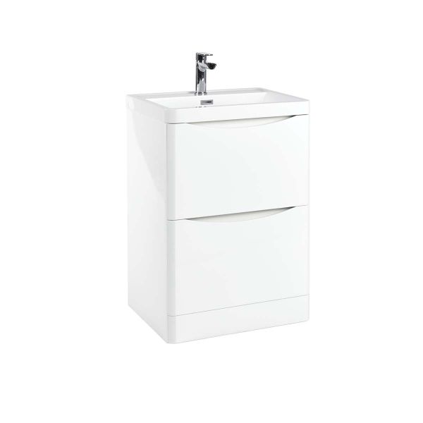 Dezine Calder 600mm Gloss White Floorstanding Vanity Unit with Countertop and Basin