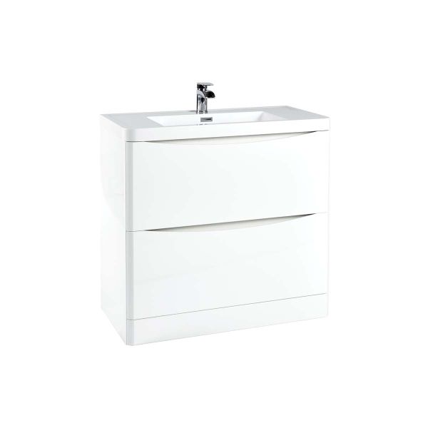 Dezine Calder 900mm Gloss White Floorstanding Vanity Unit with Countertop and Basin