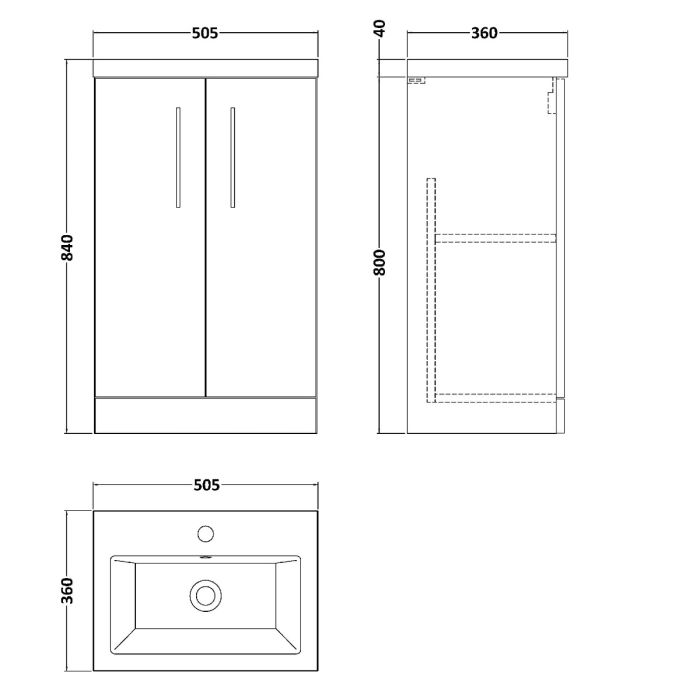 Dezine Avon 2 500mm Charcoal Black Floor Standing Vanity Unit