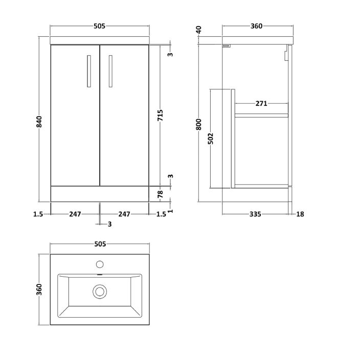 Dezine Avon 2 500mm Gloss White Floor Standing Vanity Unit