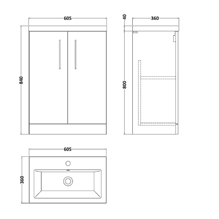 Dezine Avon 2 600mm Anthracite Floor Standing Vanity Unit