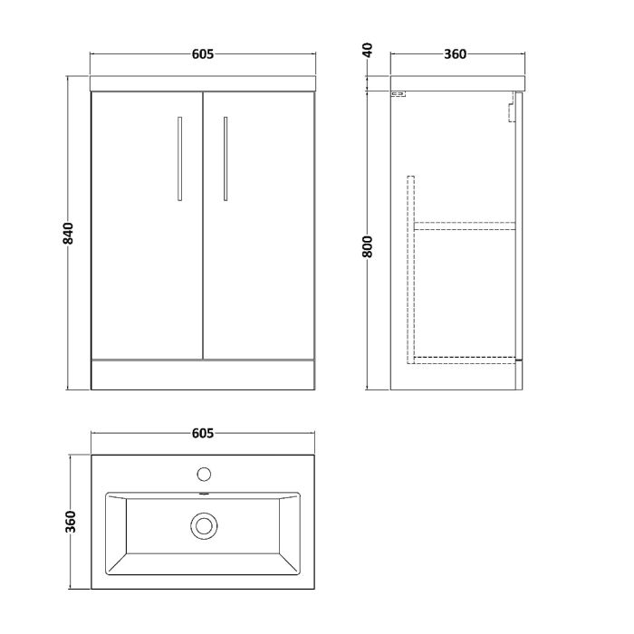 Dezine Avon 2 600mm Charcoal Black Floor Standing Vanity Unit