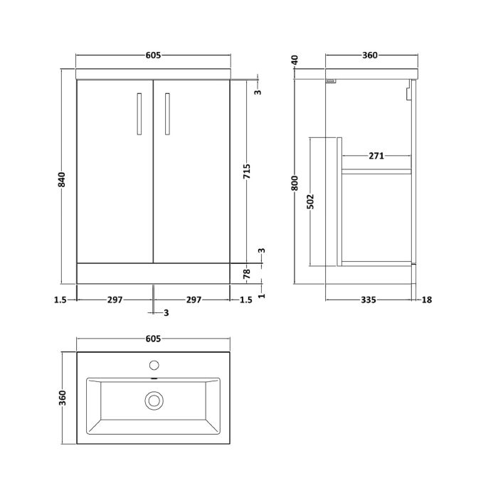 Dezine Avon 2 600mm Gloss White Floor Standing Vanity Unit