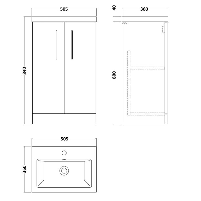 Dezine Avon 2 500mm Light Gloss Grey Floor Standing Vanity Unit