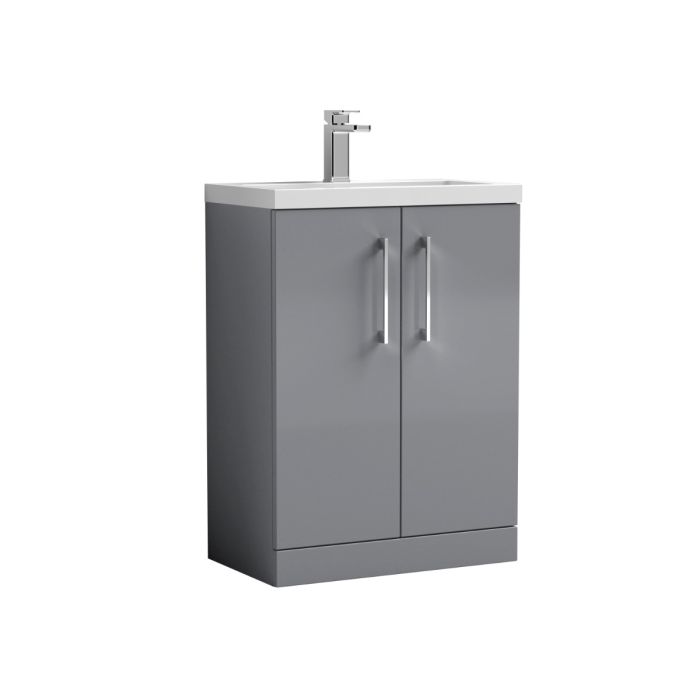 Dezine Avon 2 600mm Light Gloss Grey Floor Standing Vanity Unit