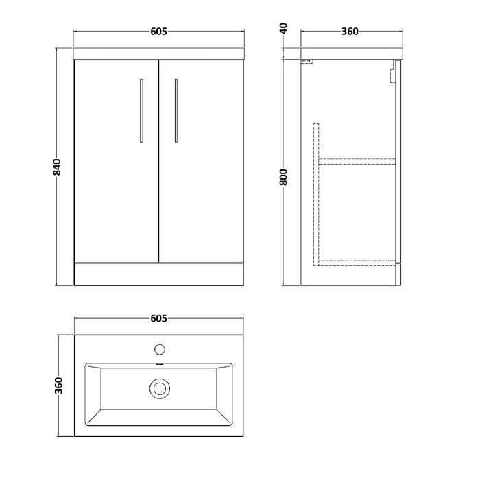 Dezine Avon 2 600mm Light Gloss Grey Floor Standing Vanity Unit