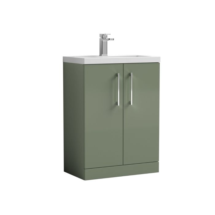 Dezine Avon 2 600mm Satin Green Floor Standing Vanity Unit