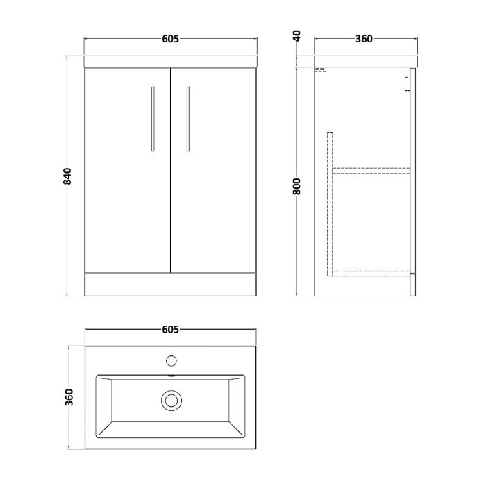 Dezine Avon 2 600mm Satin Green Floor Standing Vanity Unit